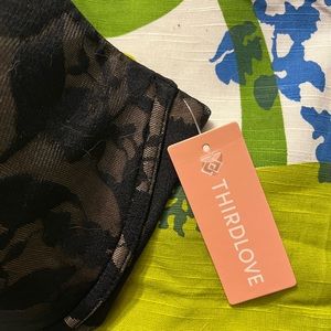 Third Love Black Lace Foliage Demi Bra 38 E